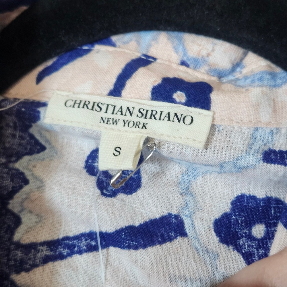 Christian‎ Siriano Shirt Tie Front Blue Paisley Linen Blend Boho S - Picture 4 of 10